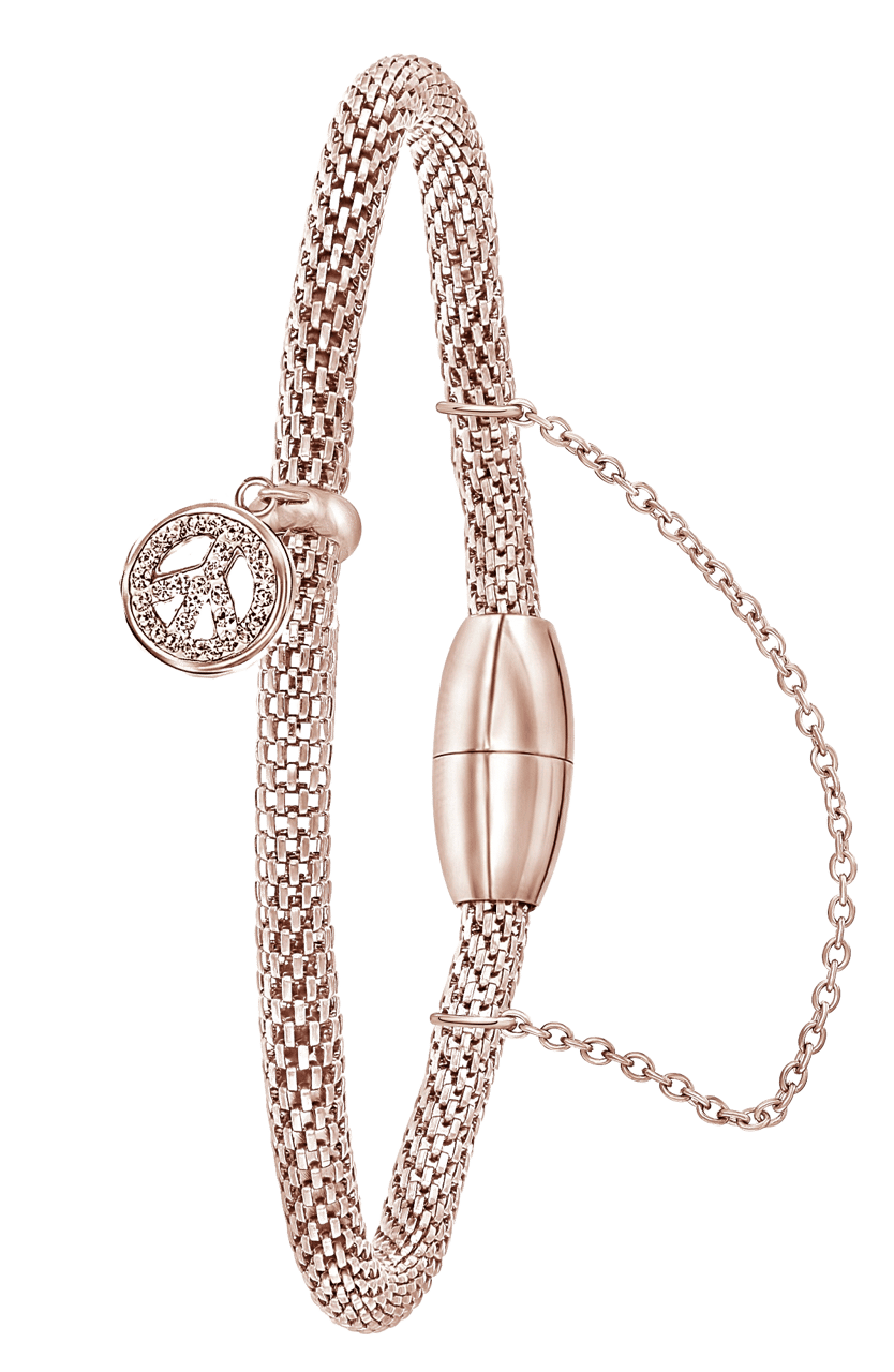 Gerecycled stalen armband mesh roseplated peace met kristal