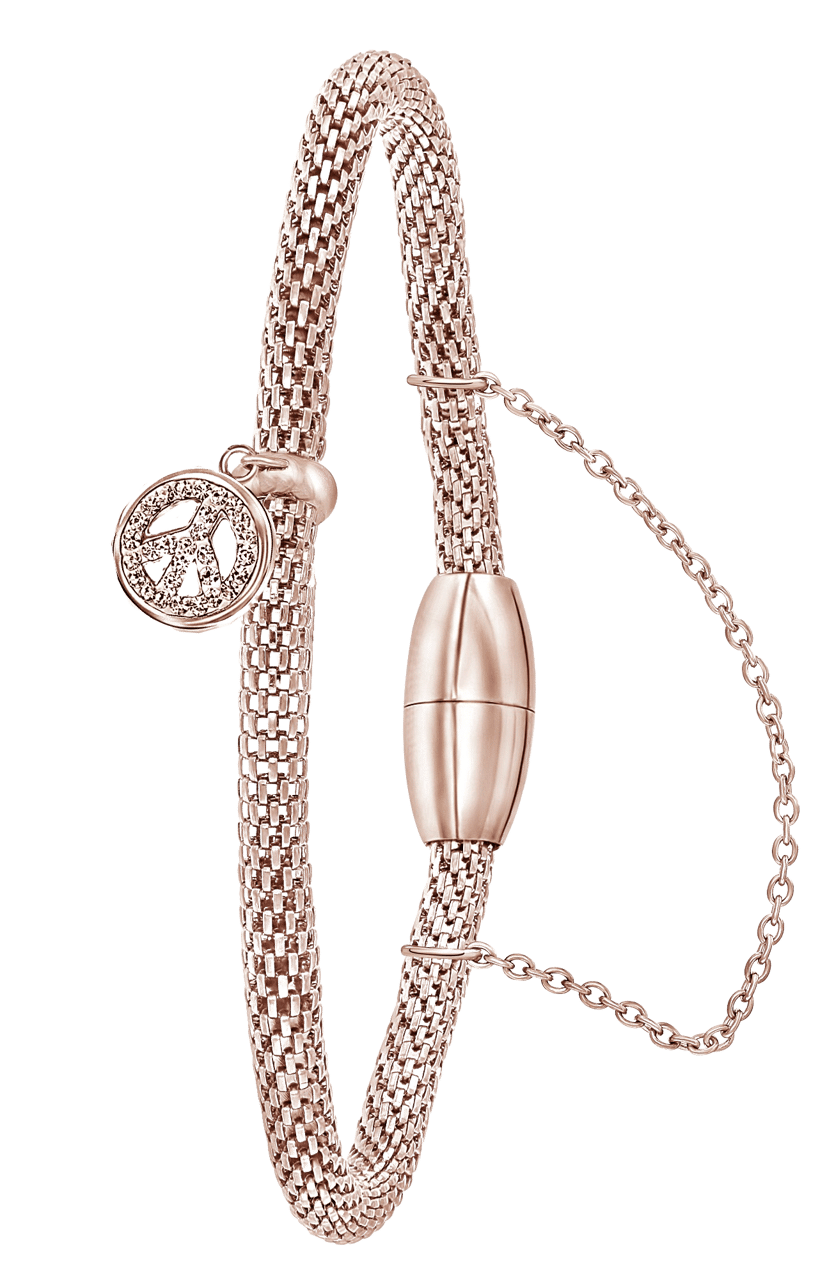 Gerecycleerd stainless steel armband mesh roseplated peace met kristal