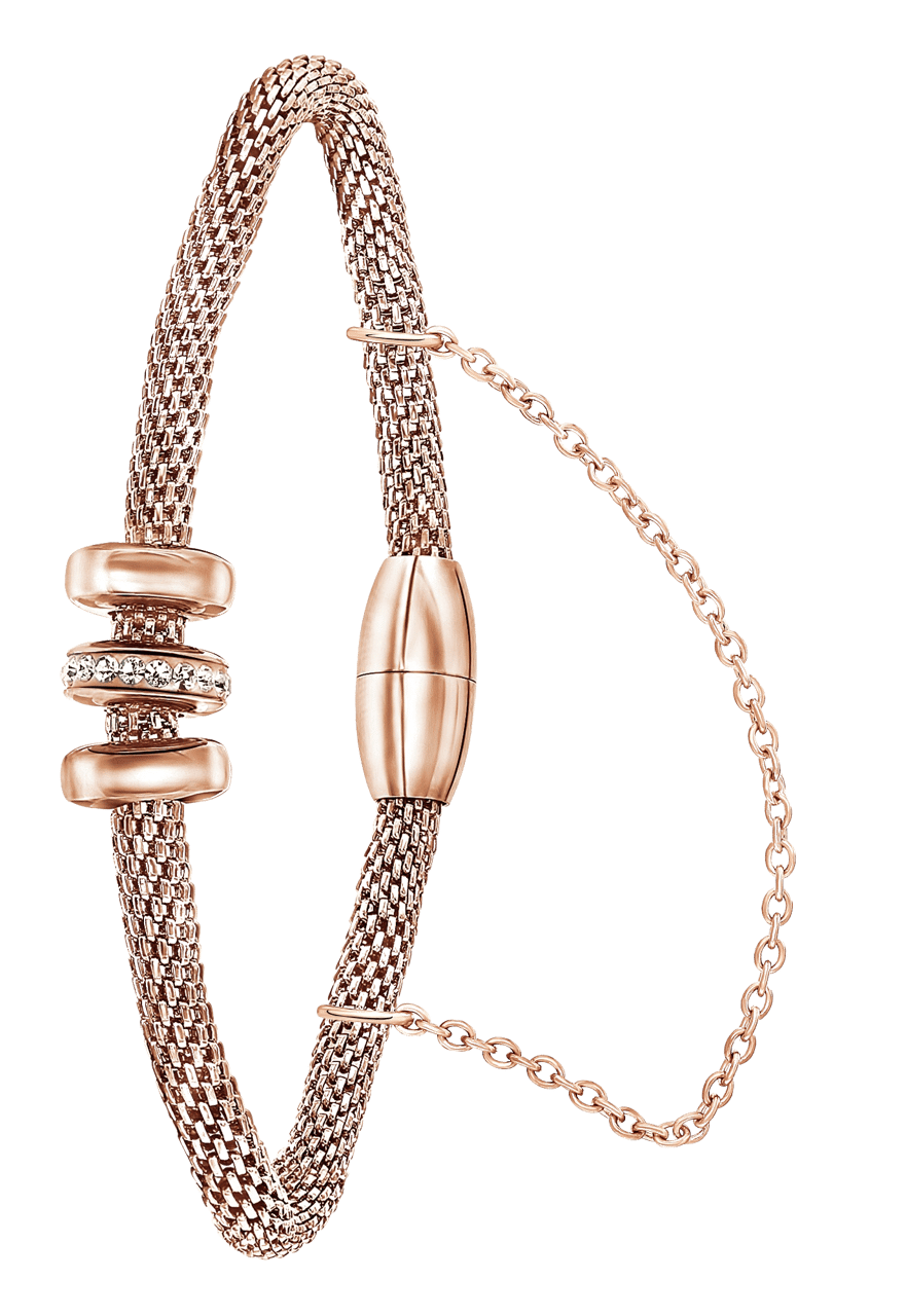 Armband aus rotvergoldetem Edelstahl/Mesh mit Kristall