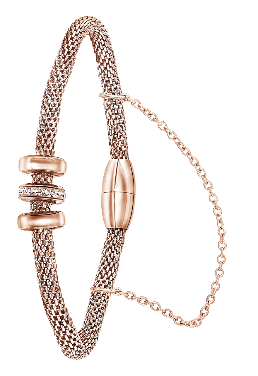 Gerecycleerd stainless steel armband mesh roseplated met kristal