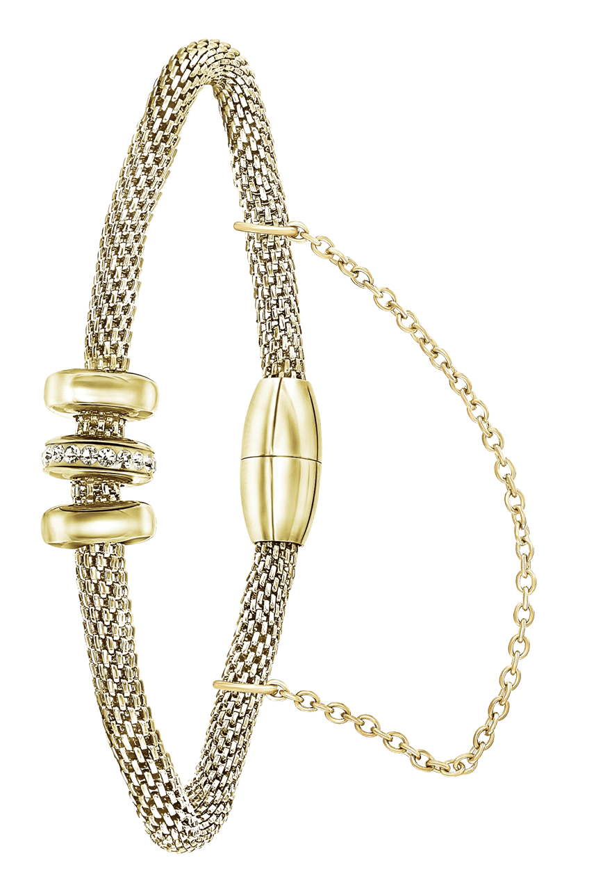 Gerecycleerd stainless steel armband mesh goldplated met kristal