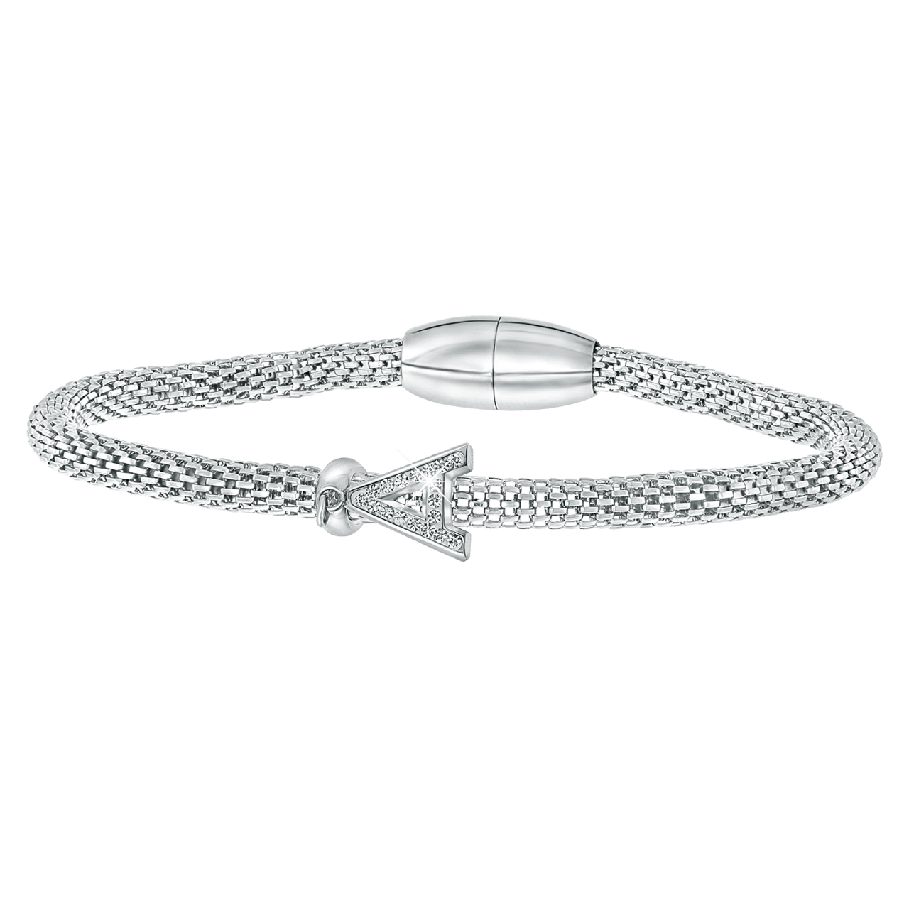 Gerecycleerd stainless steel armband mesh letter met kristal