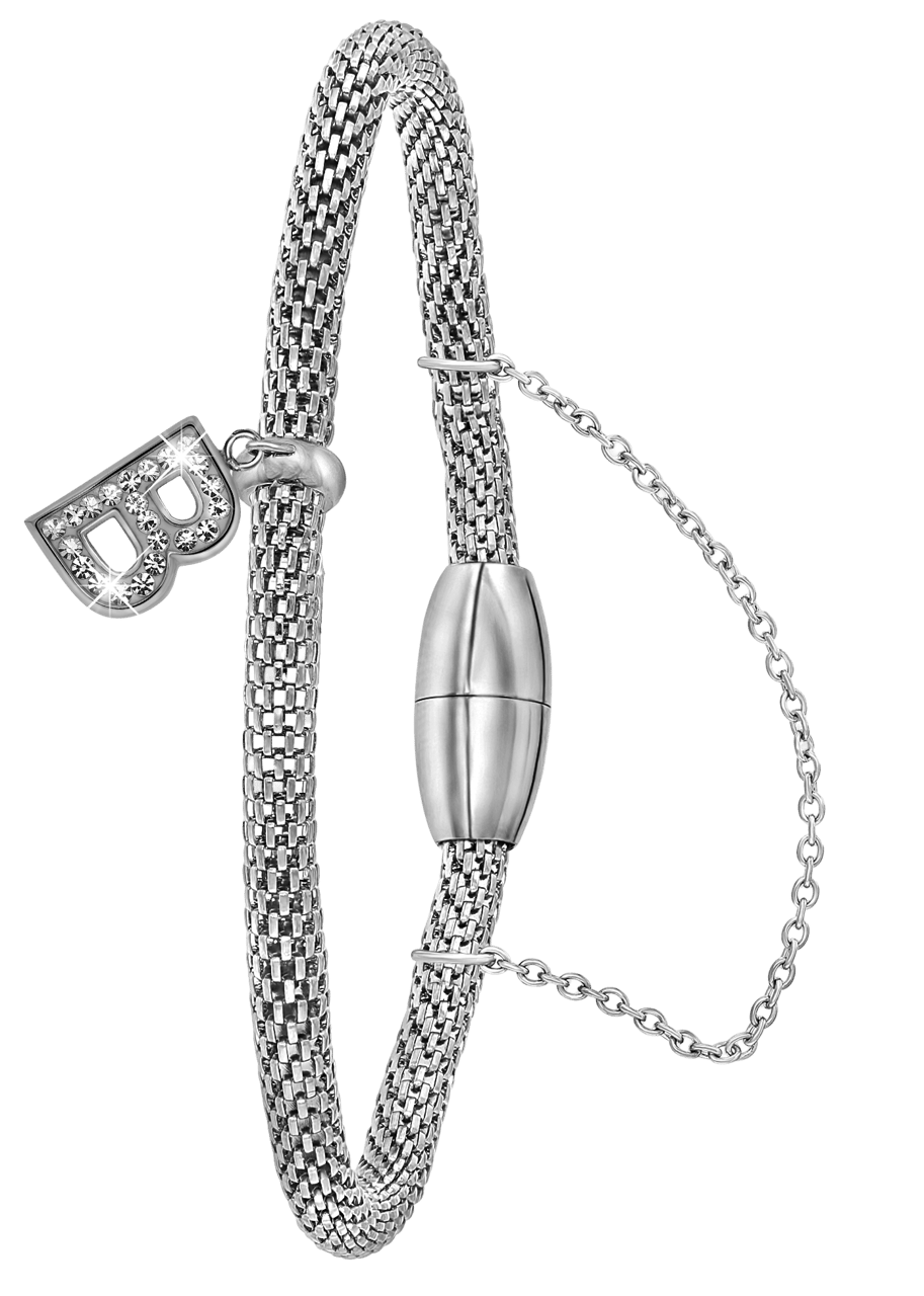 Gerecycled stainless steel armband mesh letter met kristal
