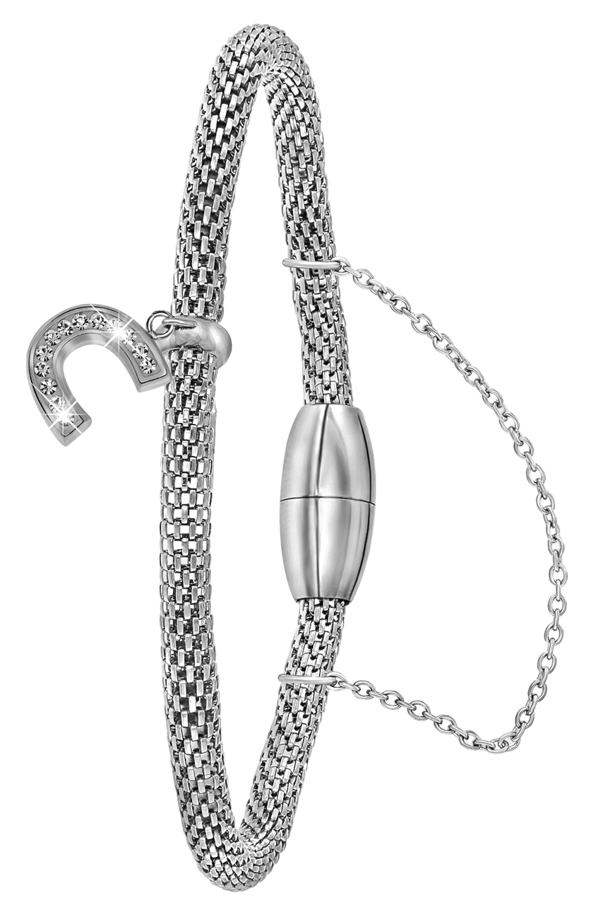Gerecycleerd stainless steel armband mesh letter met kristal