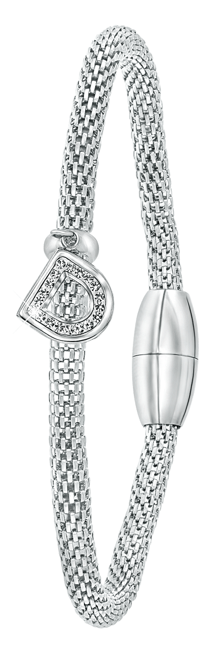 Gerecycled stainless steel armband mesh letter met kristal