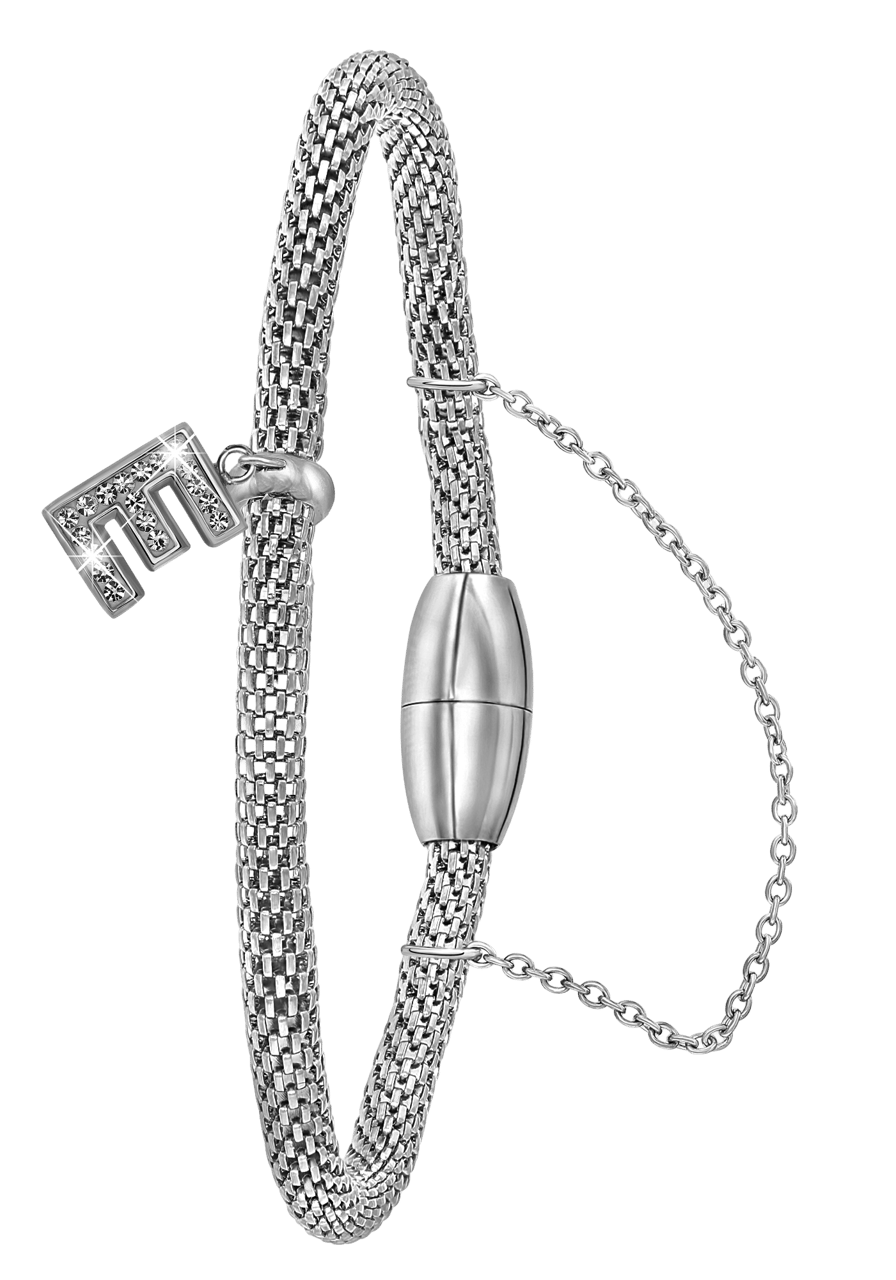 Gerecycled stainless steel armband mesh letter met kristal