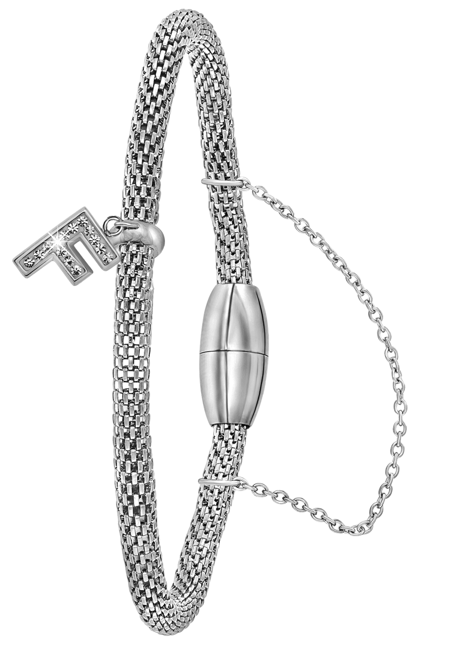 Gerecycleerd stainless steel armband mesh letter met kristal