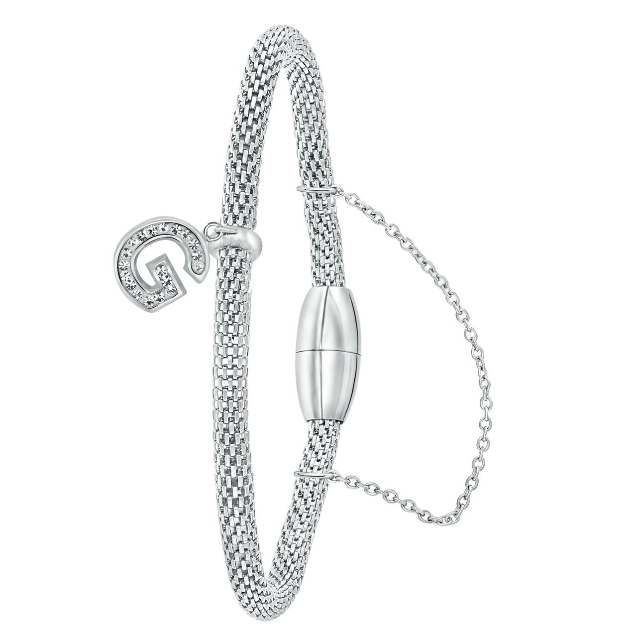 Gerecycleerd stalen armband mesh letter met kristal