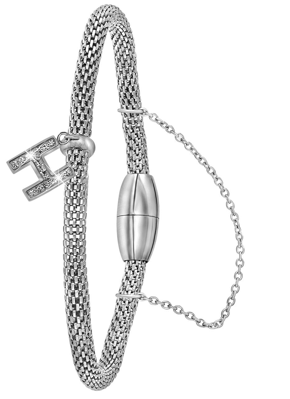 Gerecycleerd stalen armband mesh letter met kristal