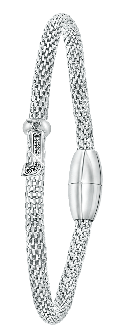 Gerecycleerd stainless steel armband mesh letter met kristal