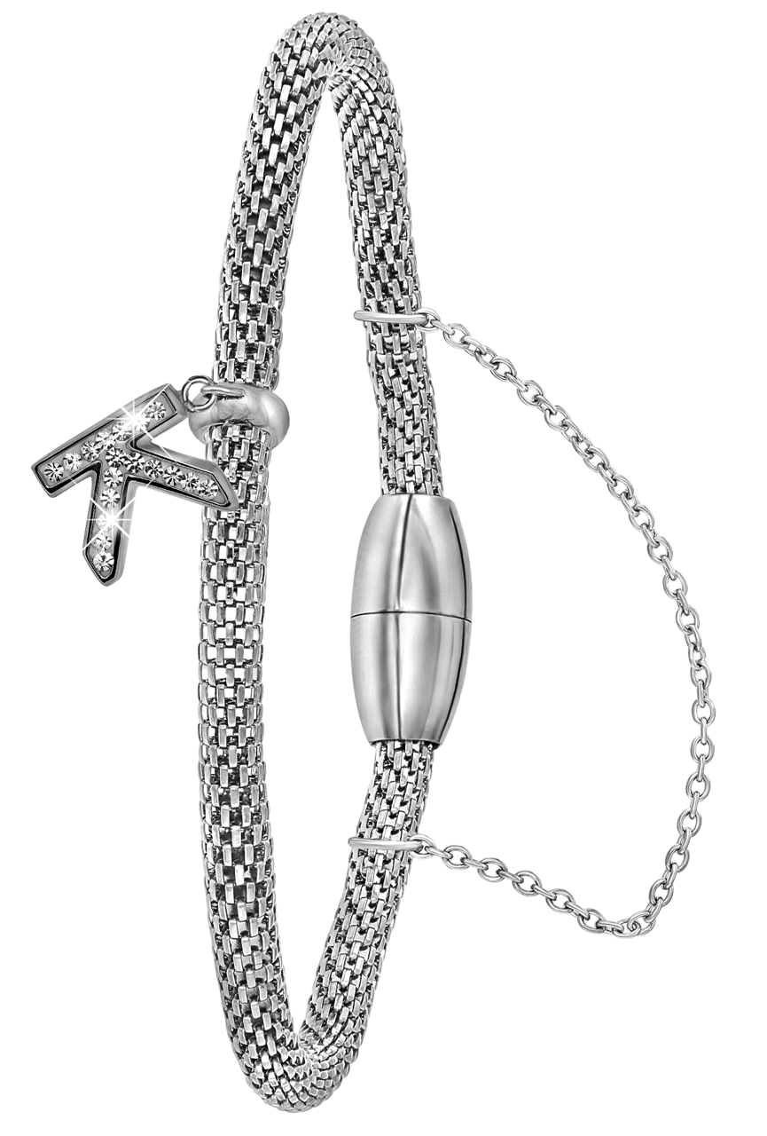 Gerecycleerd stalen armband mesh letter met kristal