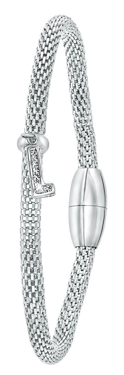 Gerecycleerd stalen armband mesh letter met kristal