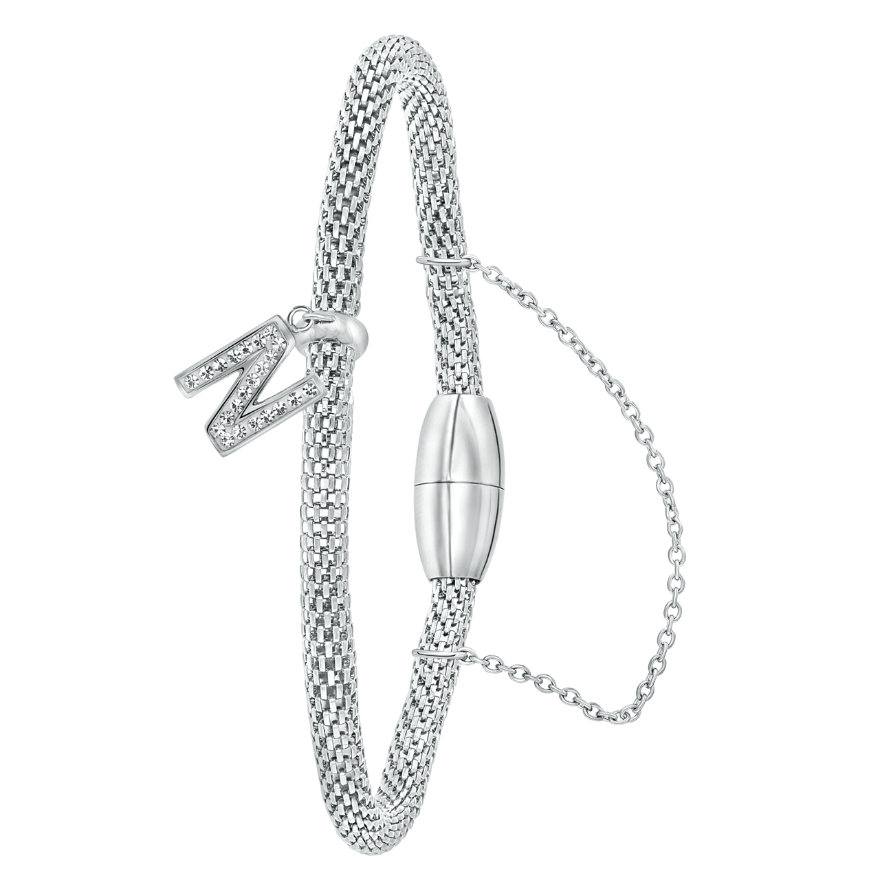 Gerecycleerd stalen armband mesh letter met kristal