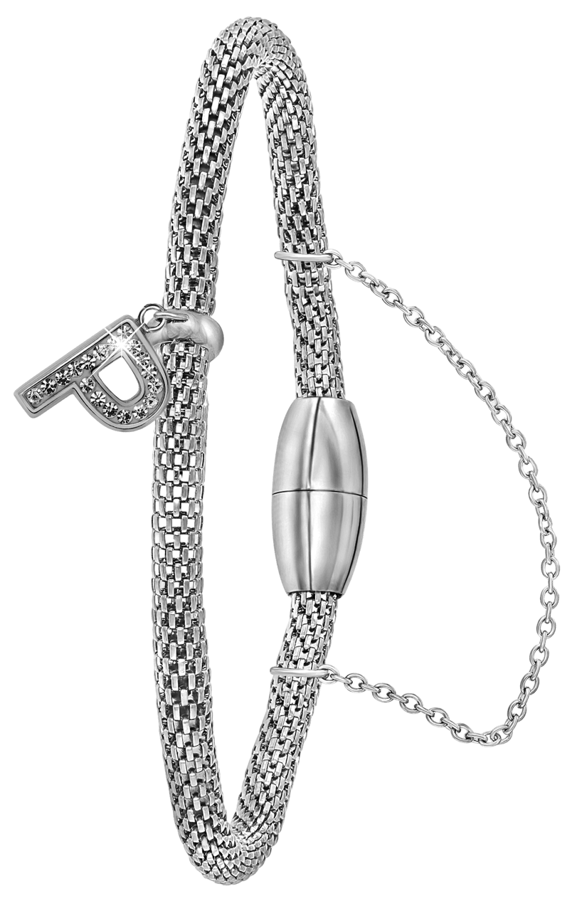 Gerecycleerd stalen armband mesh letter met kristal