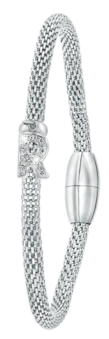 Gerecycleerd stainless steel armband mesh letter met kristal