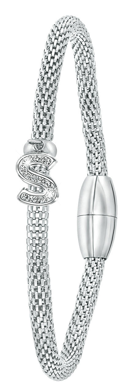 Gerecycleerd stainless steel armband mesh letter met kristal
