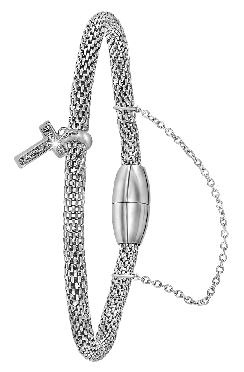 Gerecycleerd stainless steel armband mesh letter met kristal