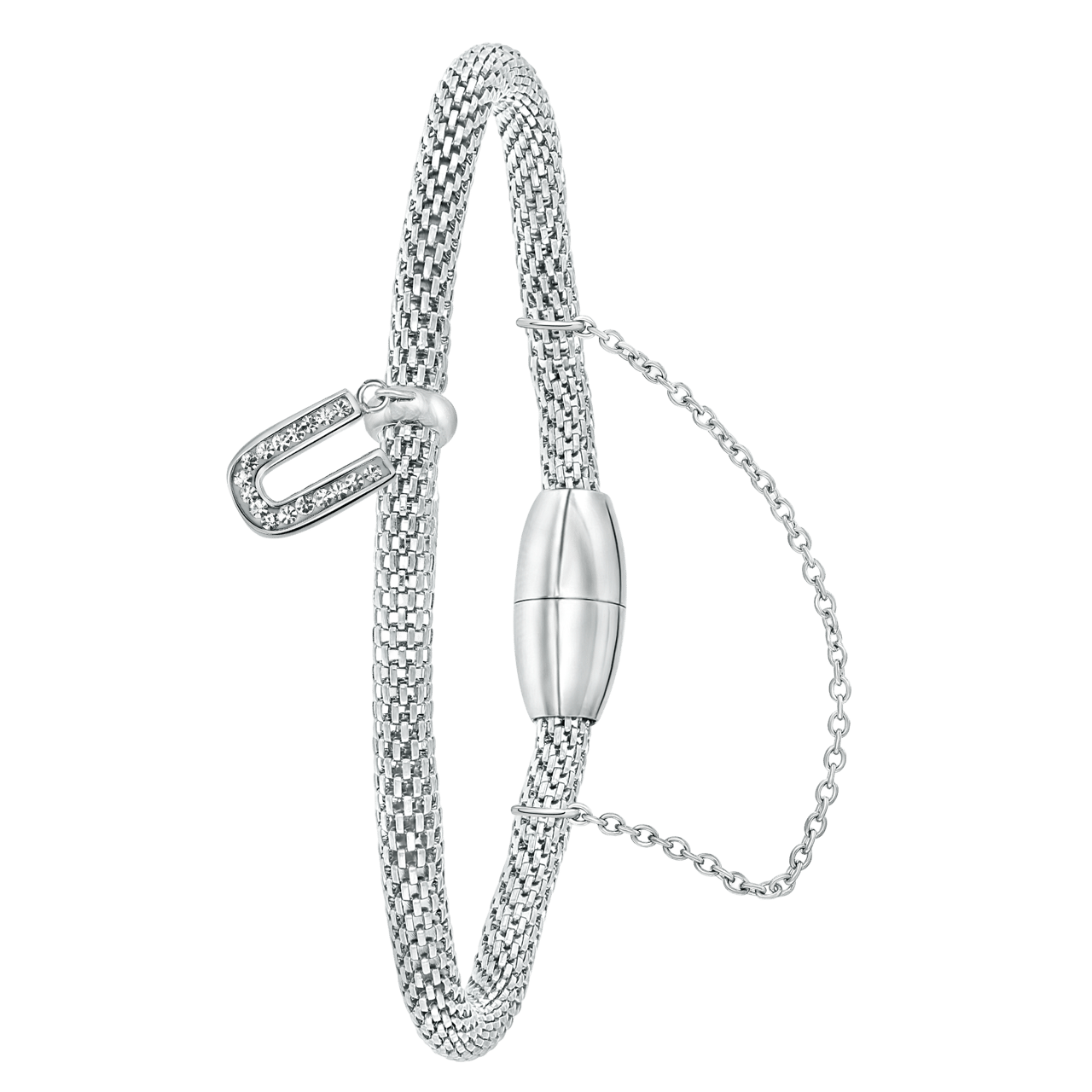 Gerecycleerd stainless steel armband mesh letter met kristal