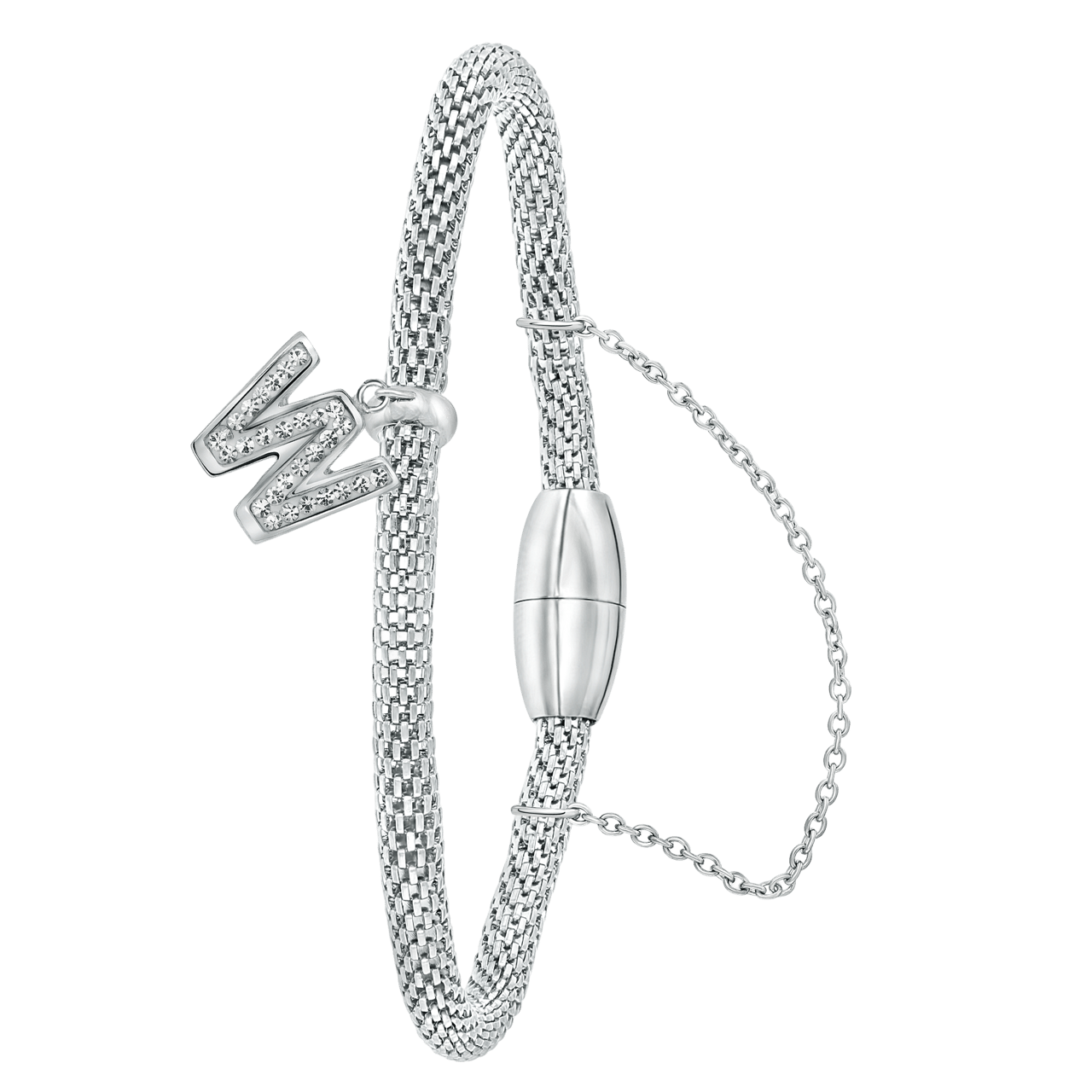 Gerecycled stainless steel armband mesh letter met kristal