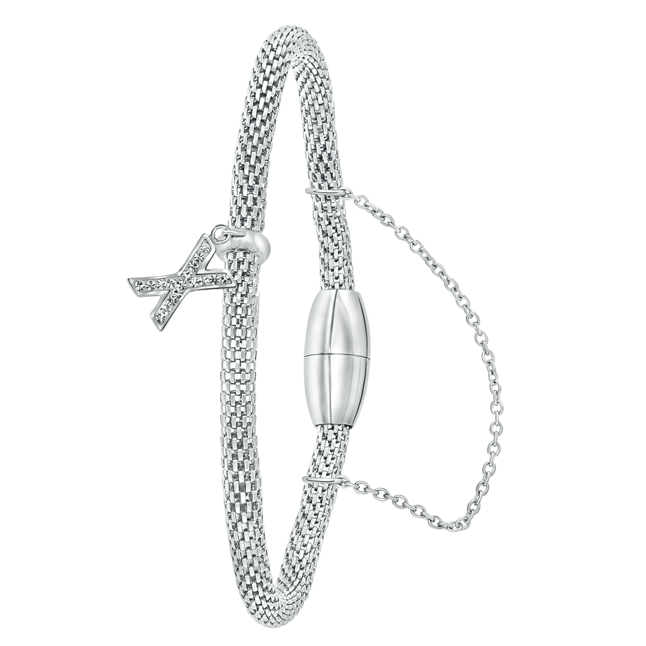 Gerecycleerd stalen armband mesh letter met kristal