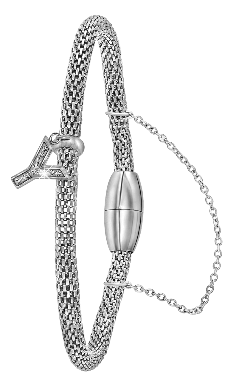Gerecycled stainless steel armband mesh letter met kristal