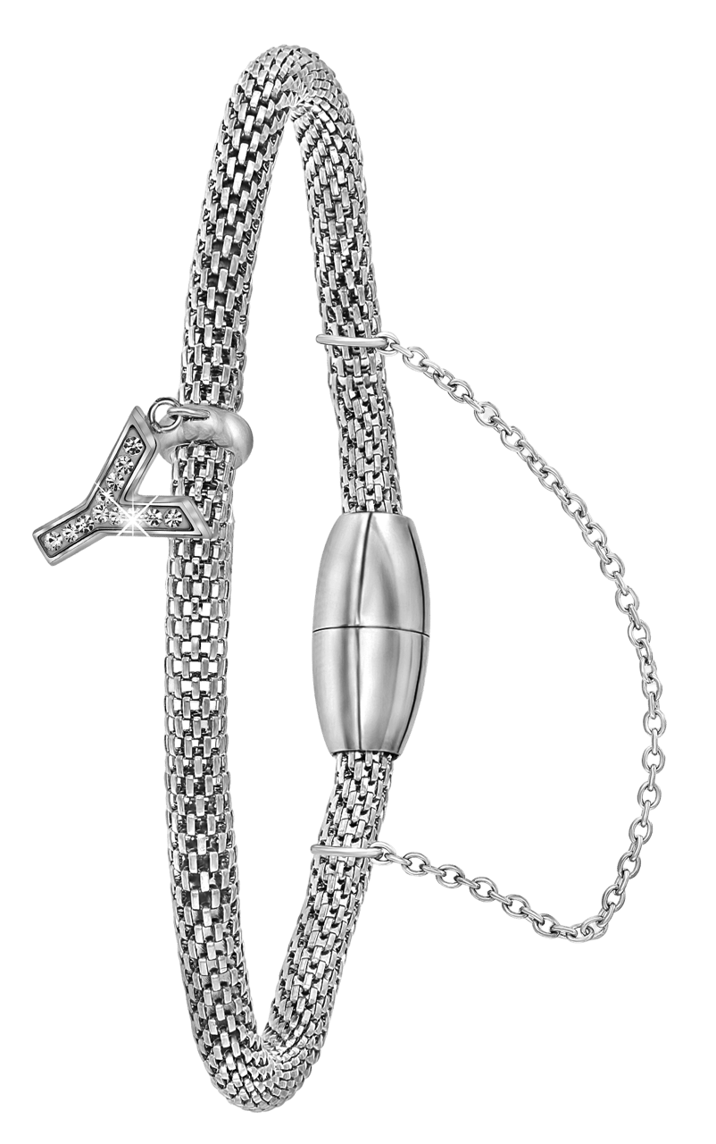 Gerecycleerd stalen armband mesh letter met kristal