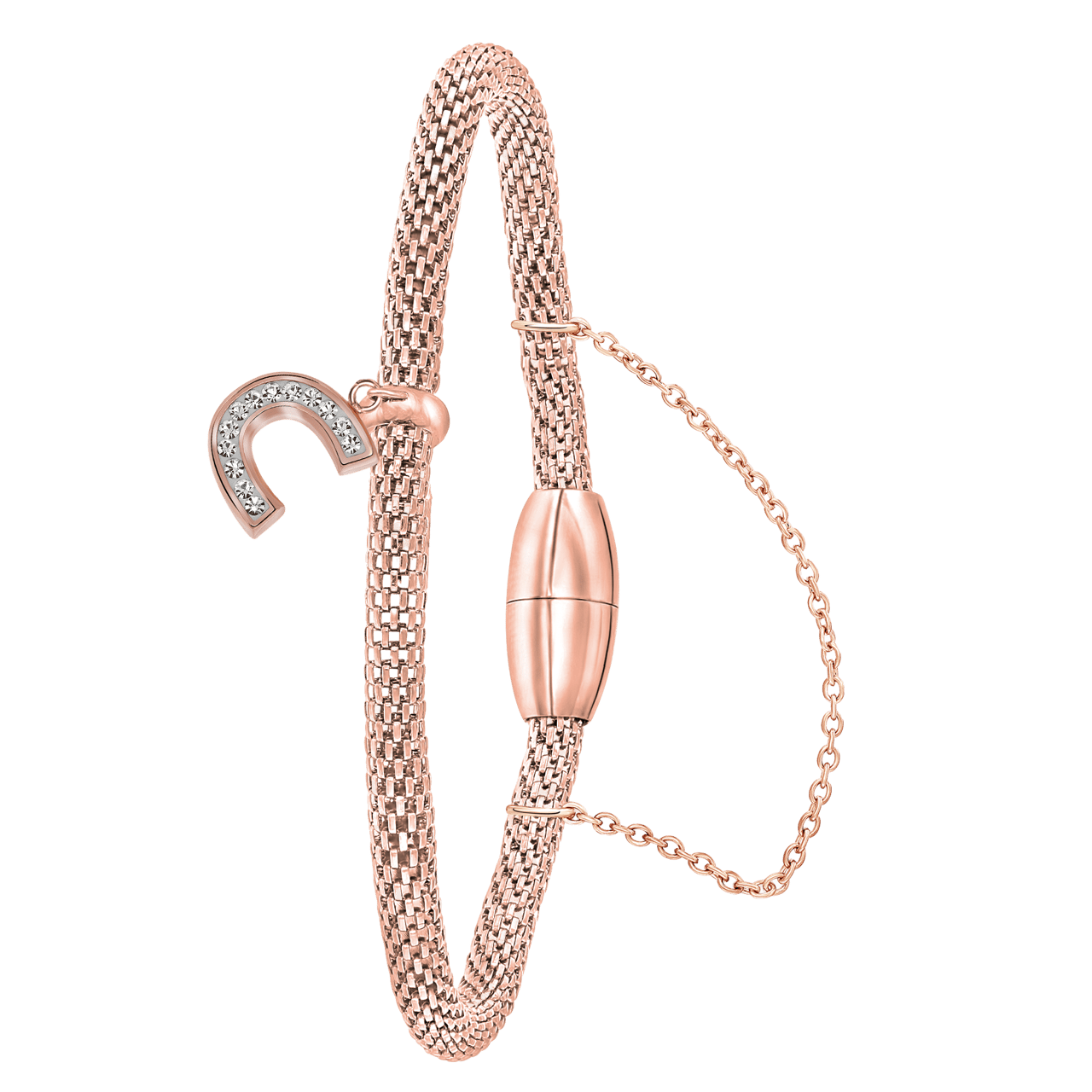 Gerecycled stalen armband mesh roseplated letter met kristal