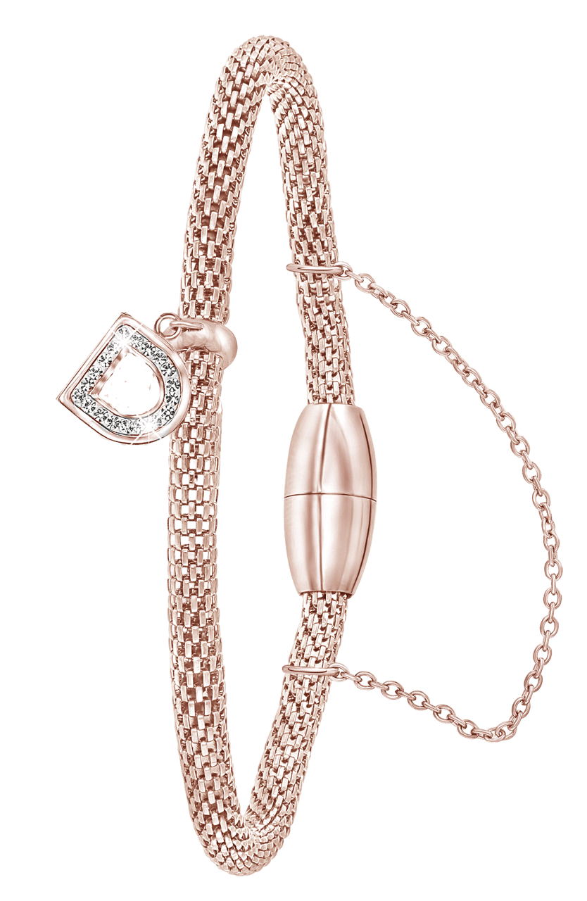 Gerecycleerd stainless steel armband mesh roseplated letter met kristal