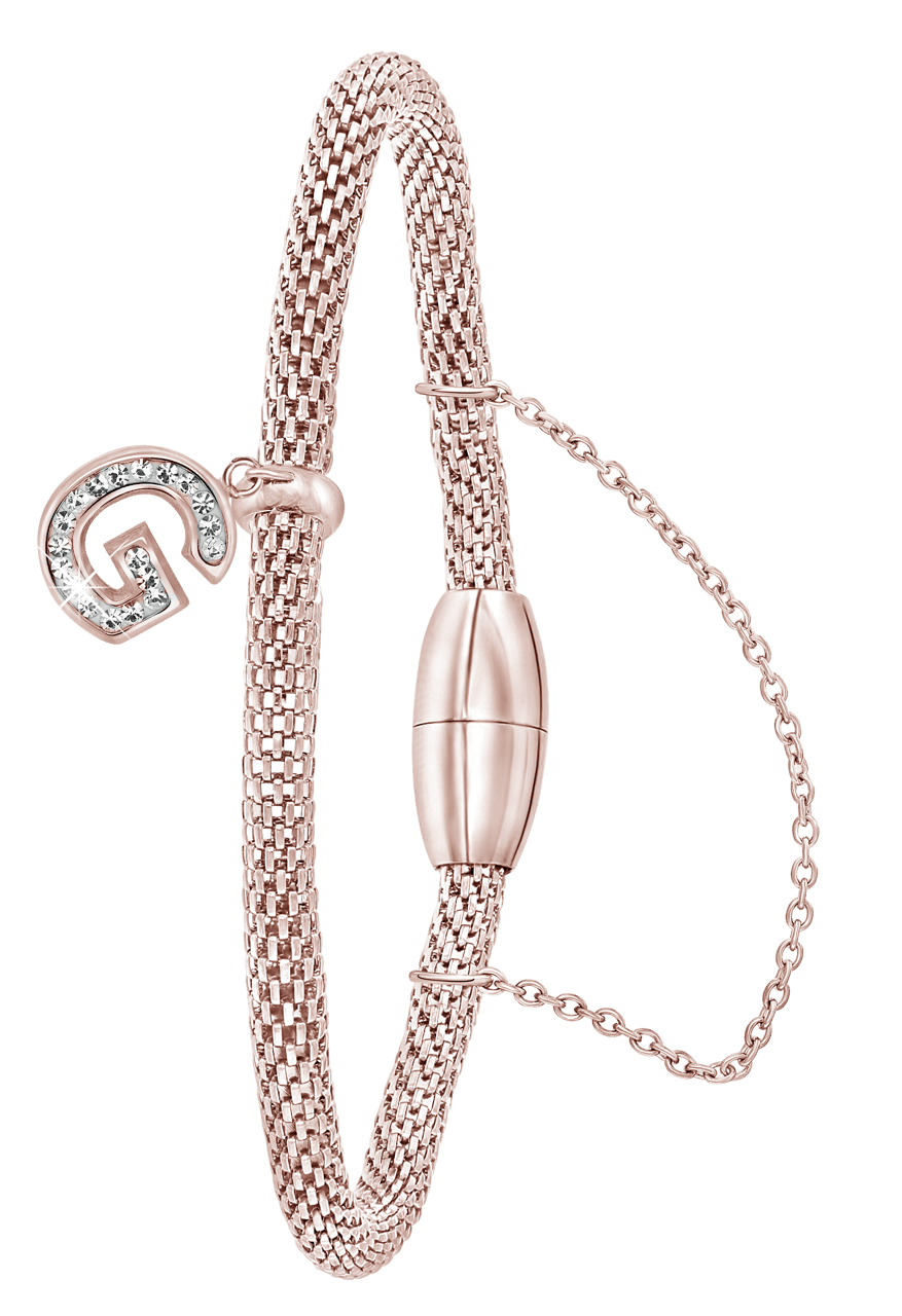 Gerecycleerd stainless steel armband mesh roseplated letter met kristal