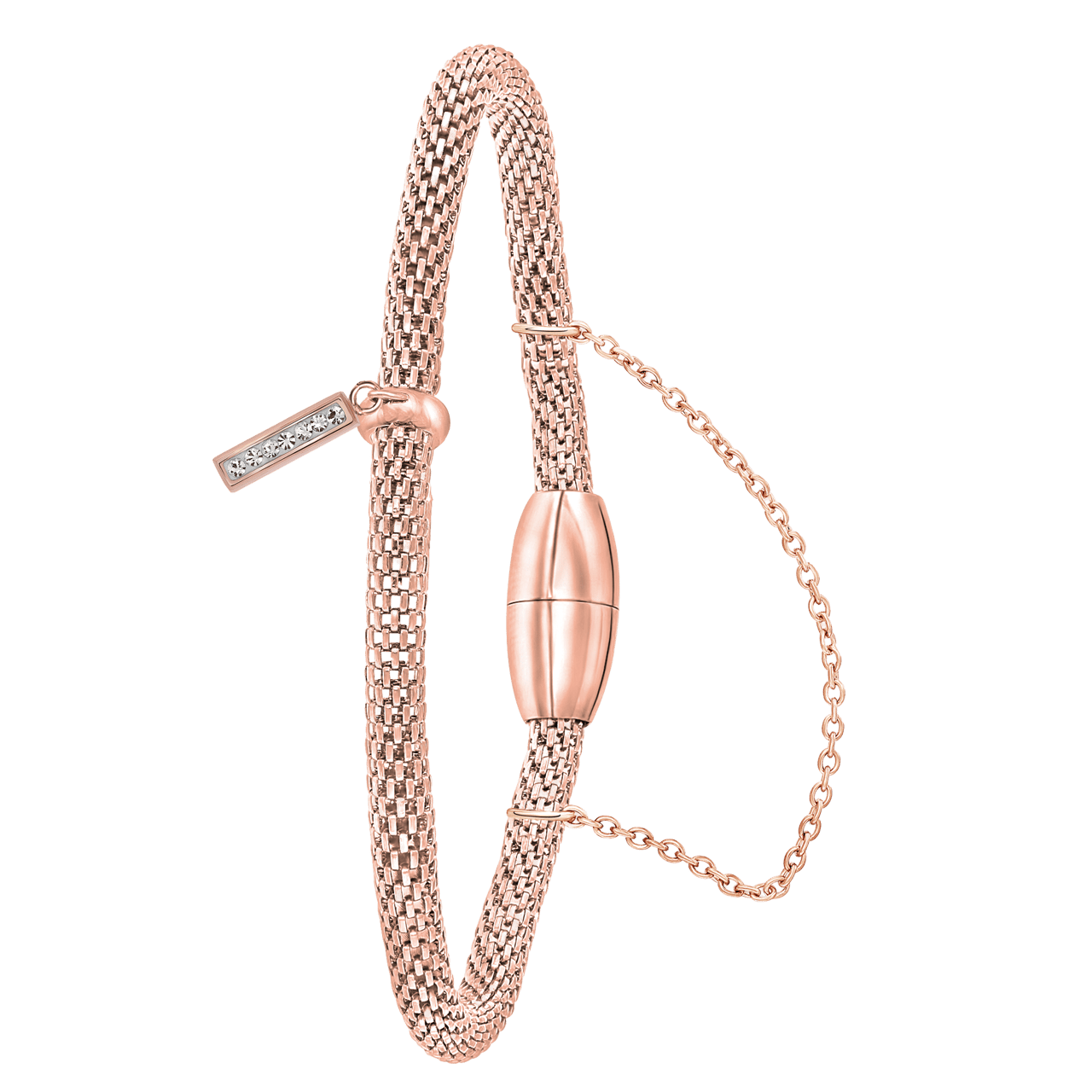 Gerecycleerd stainless steel armband mesh roseplated letter met kristal