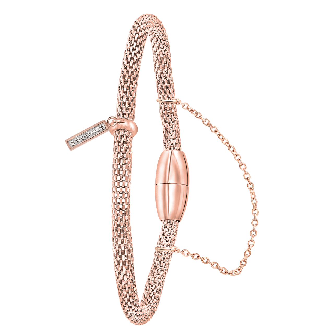 Stalen roséplated fantasiearmband met letterhanger en kristal voor dames