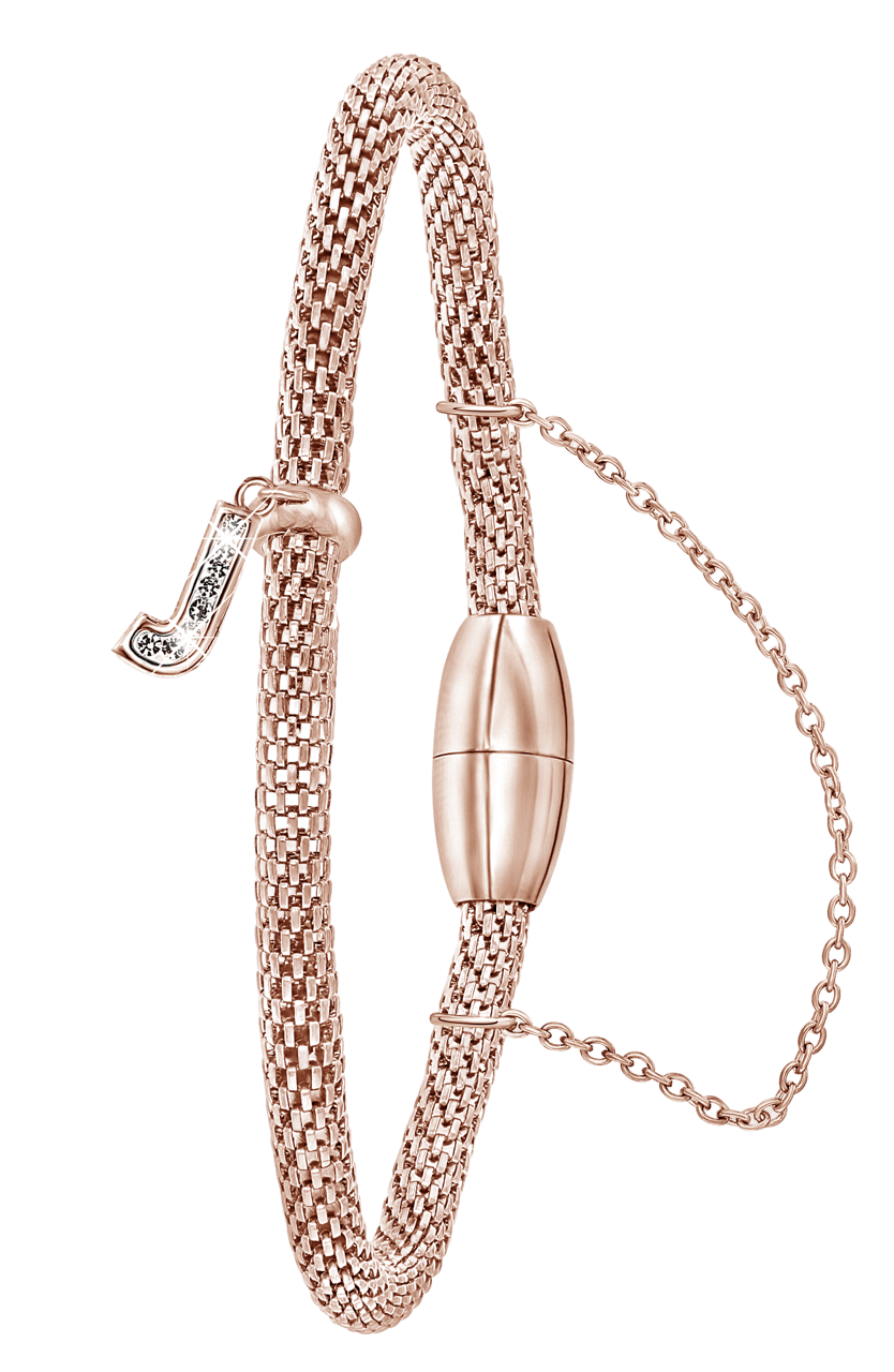 Gerecycleerd stainless steel armband mesh roseplated letter met kristal