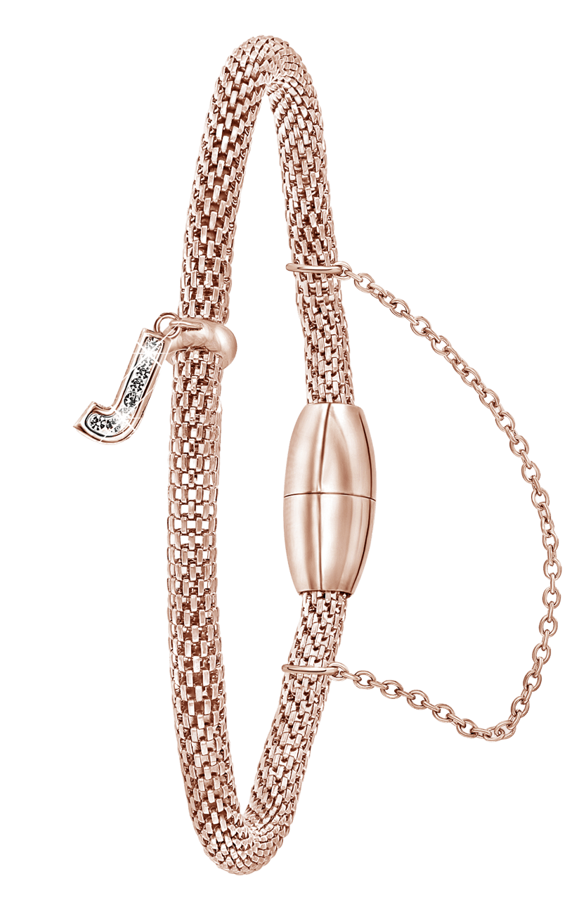 Gerecycleerd stalen armband mesh roseplated letter met kristal