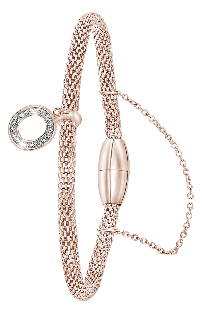 Gerecycleerd stainless steel armband mesh roseplated letter met kristal