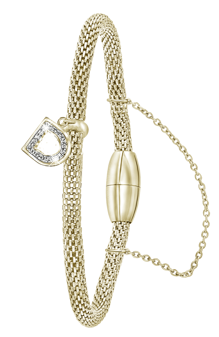 Gerecycleerd stainless steel armband mesh goldplated letter met kristal