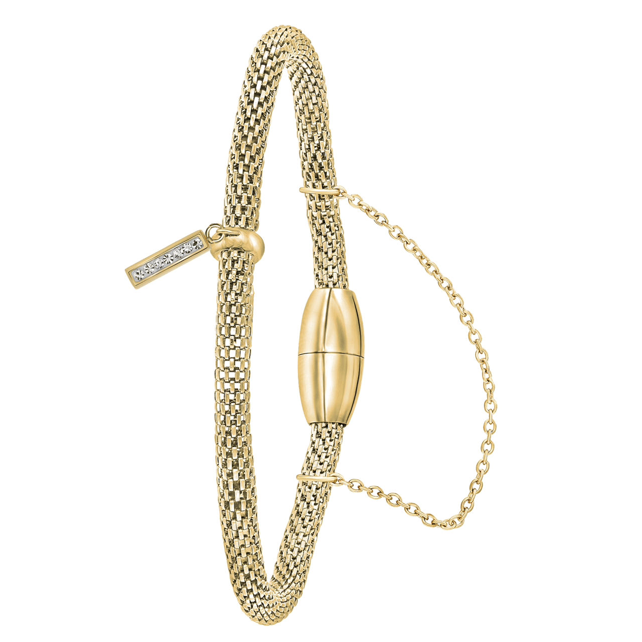 Stalen goldplated fantasiearmband met letterhanger en kristal voor dames