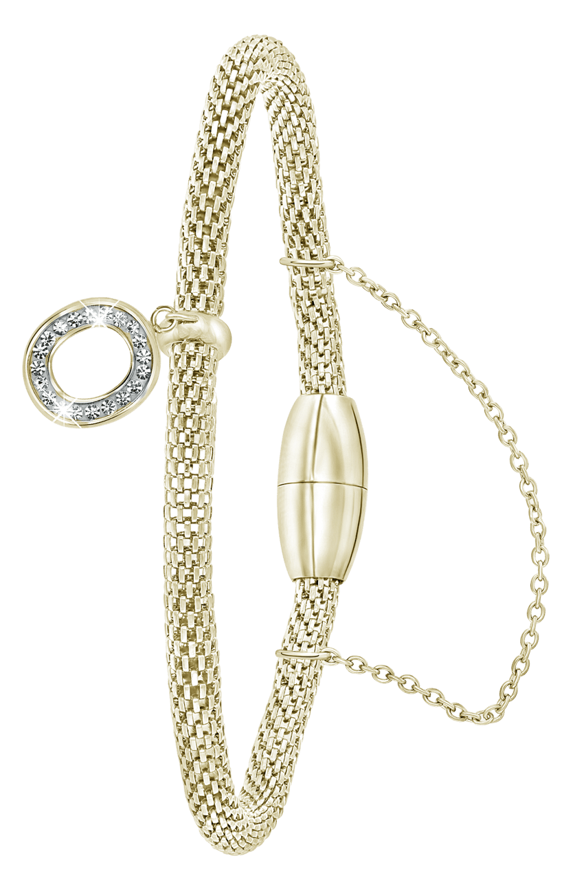 Gerecycled stalen armband mesh goldplated letter met kristal
