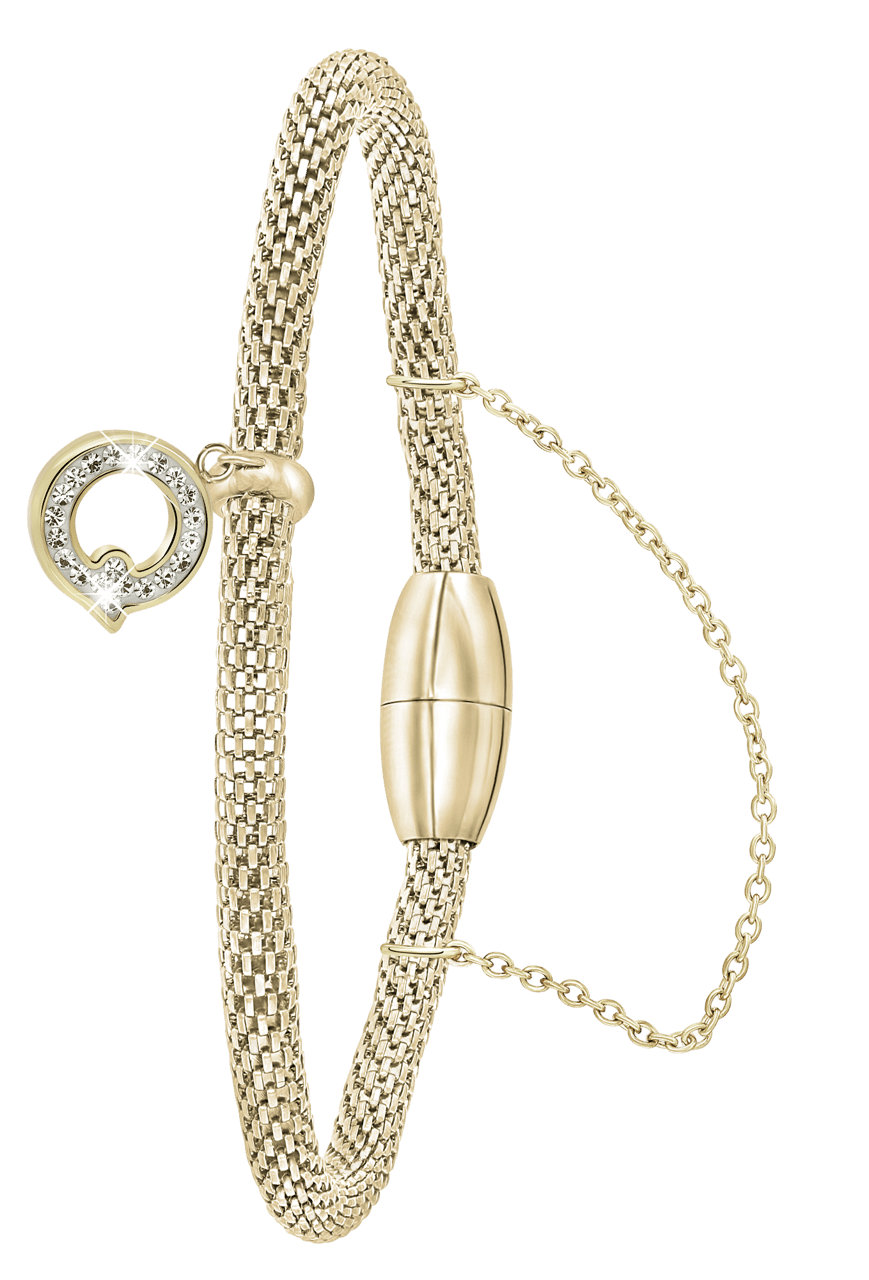 Gerecycleerd stainless steel armband mesh goldplated letter met kristal