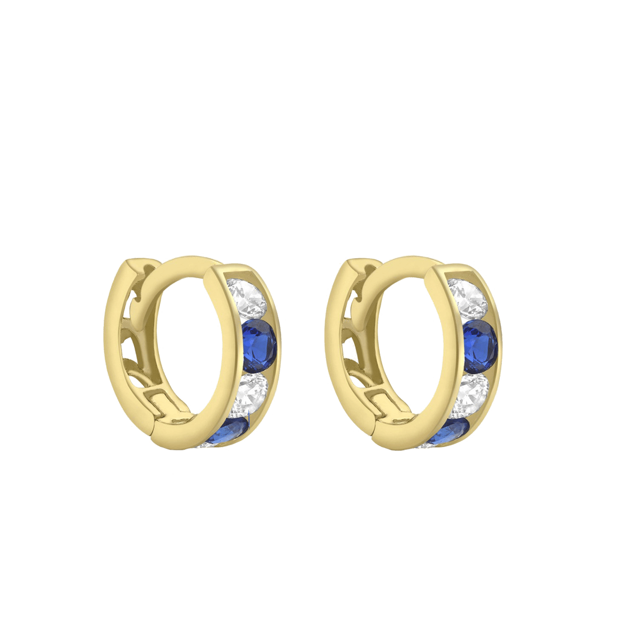 375 Gold Creolen mit weißen und blauen Zirkonia