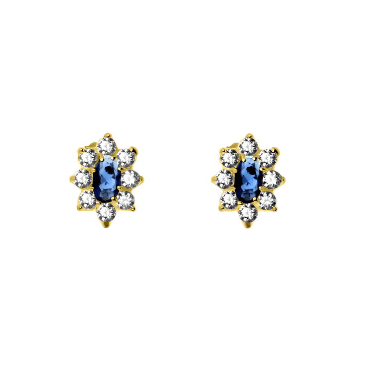 9-karätige Ohrstecker mit weißen / blauen Zirkonia