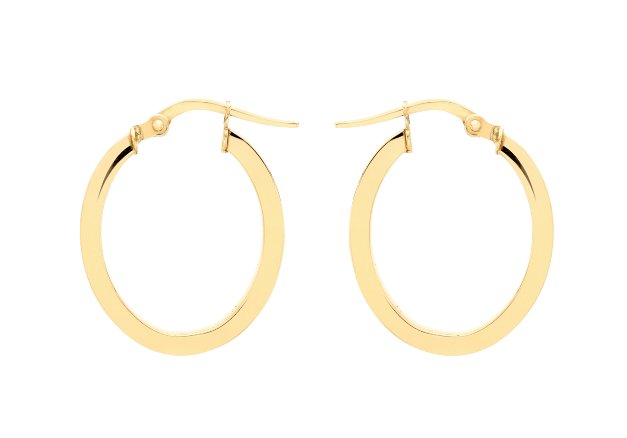 9 Karaat oorbellen ovaal met platte buis 15mm