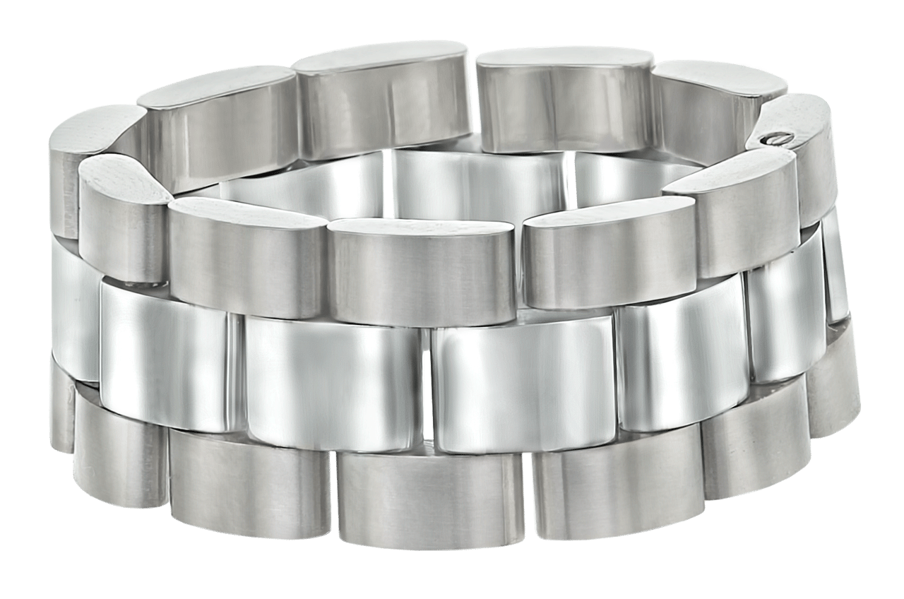 Gerecycleerd stainless steel ring fantasie schakel mat/glans