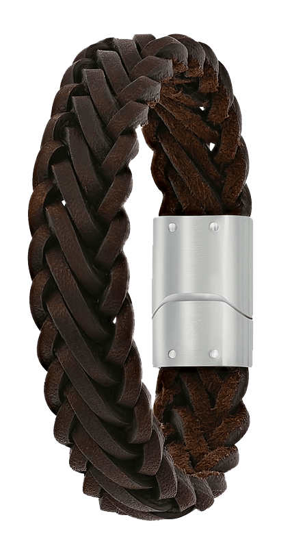 Edelstahl-Armband für Jungen mit braunem Leder