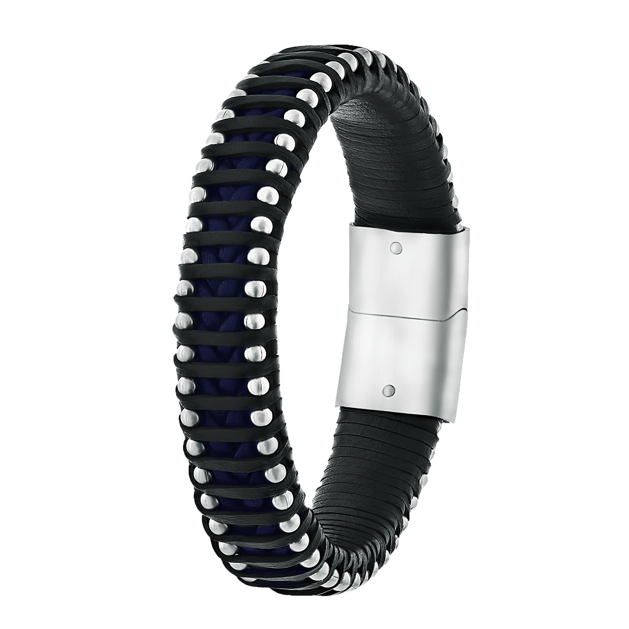 Edelstahlarmband mit schwarz-blauem Leder