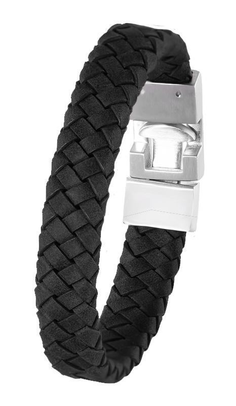 Edelstahlarmband für Jungen mit schwarzem Leder