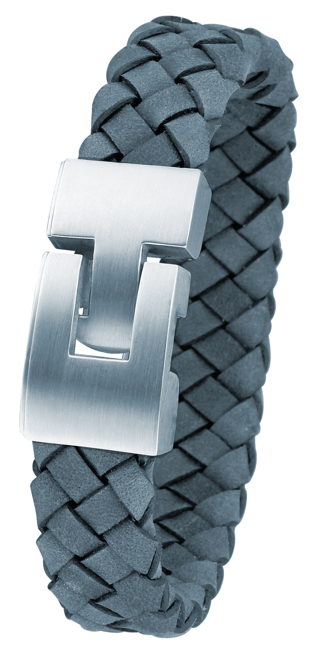 Edelstahl-Herrenarmband mit geflochtenem Leder in Marine