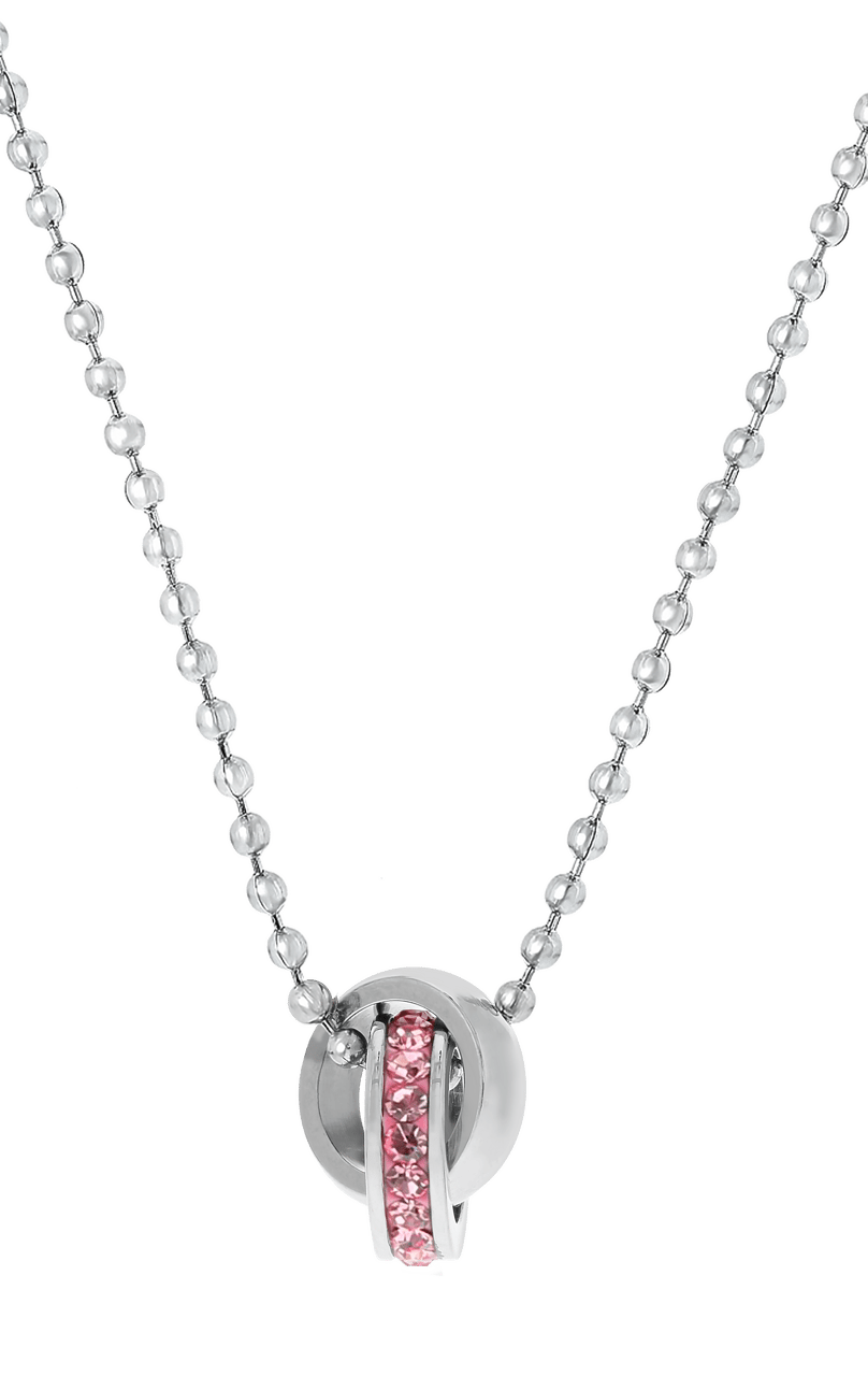 Gerecycled stalen kinderketting licht roze kristal