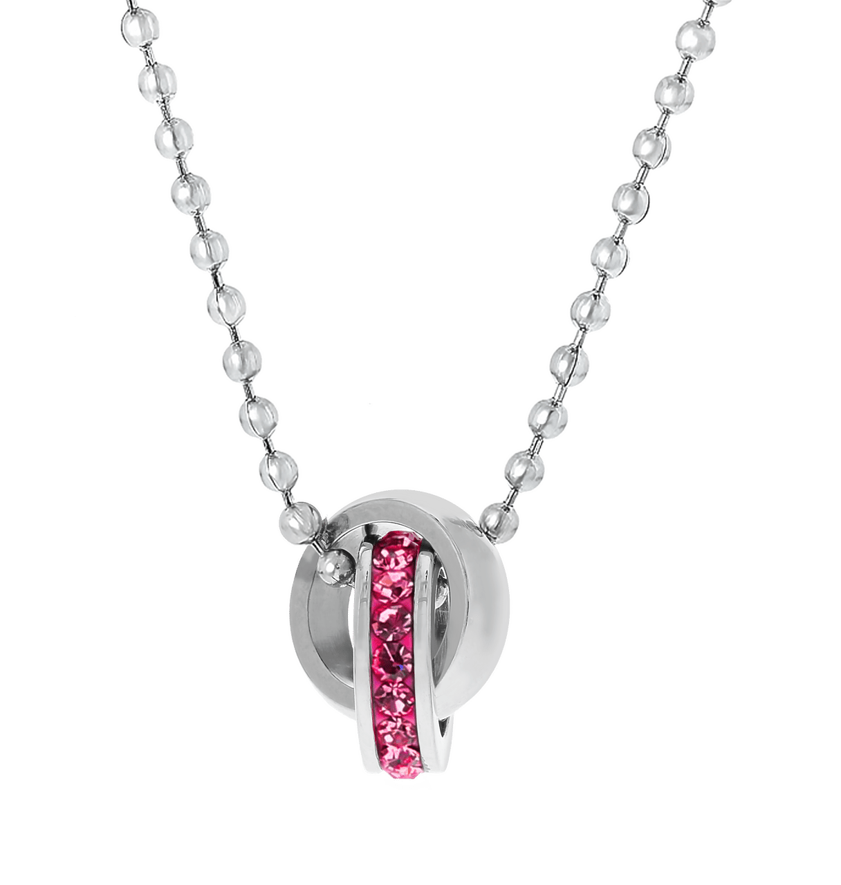 Gerecycleerd stainless steel kinderketting fuchsia kristal