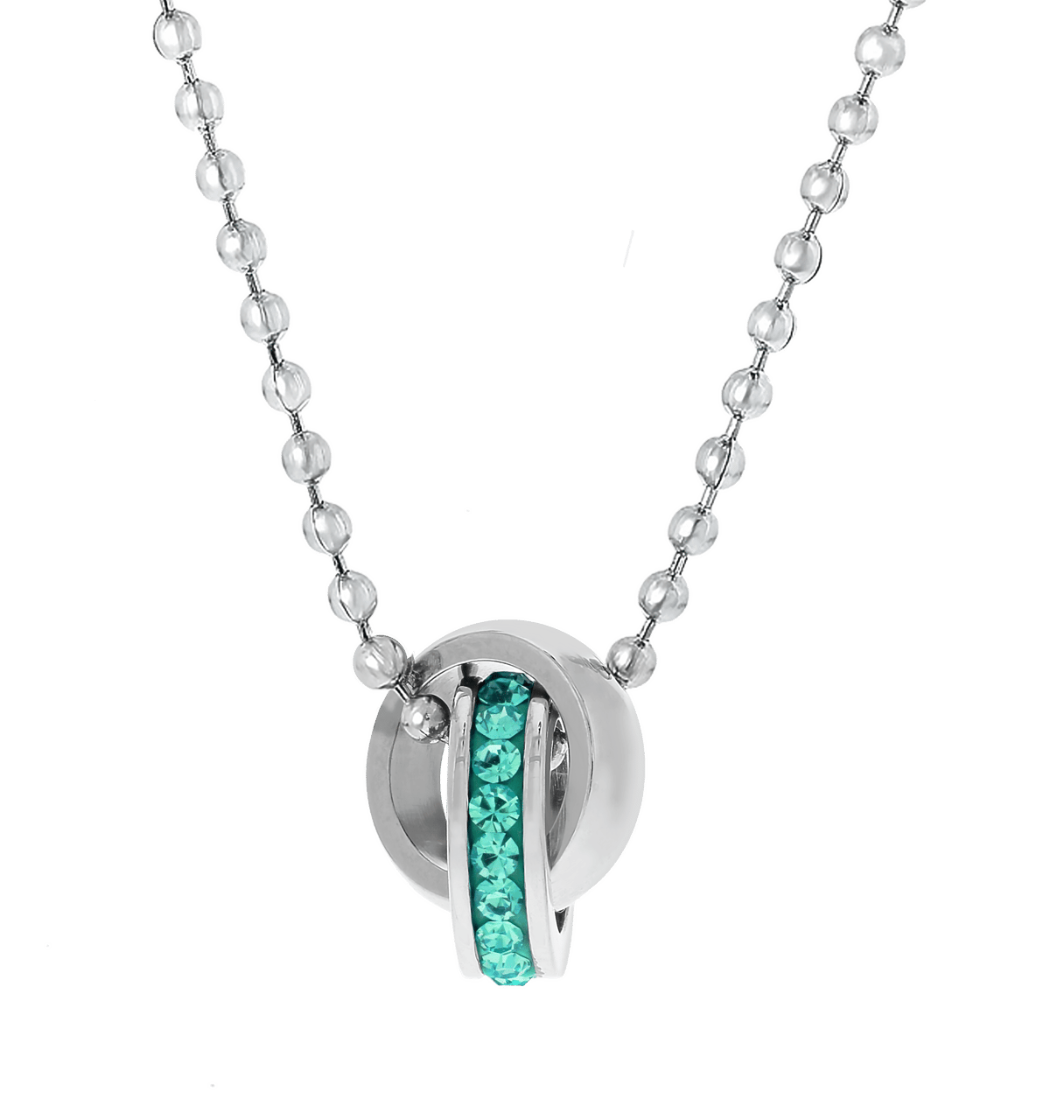 Gerecycleerd stainless steel kinderketting blue zircon kristal