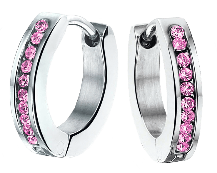 Gerecycled stalen kinderoorbellen roze kristal